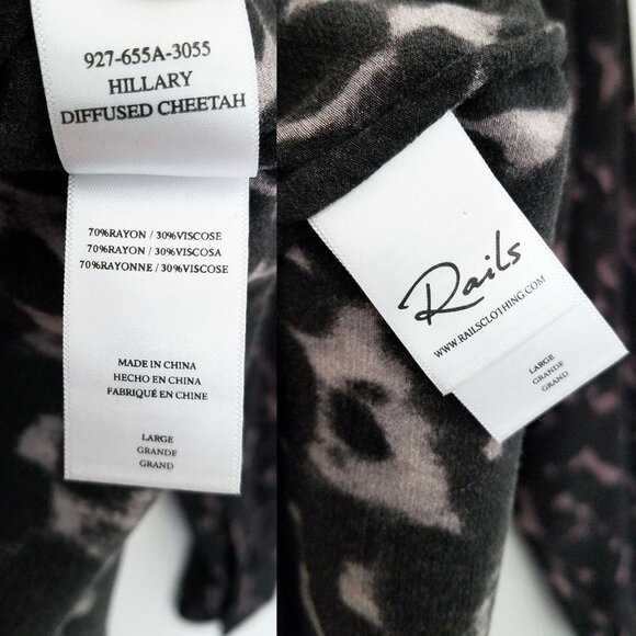 Rails Hillary Diffused Cheetah Print Wrap Blouse Top L Black Long Sleeves $168 - Picture 10 of 16